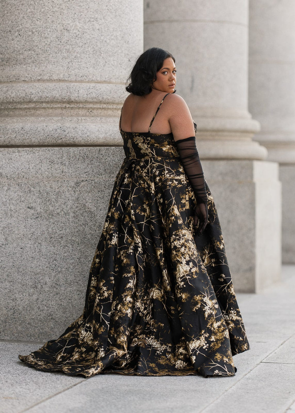 Arabella Sleeveless Gold Foil High Slit Formal Dress - Black