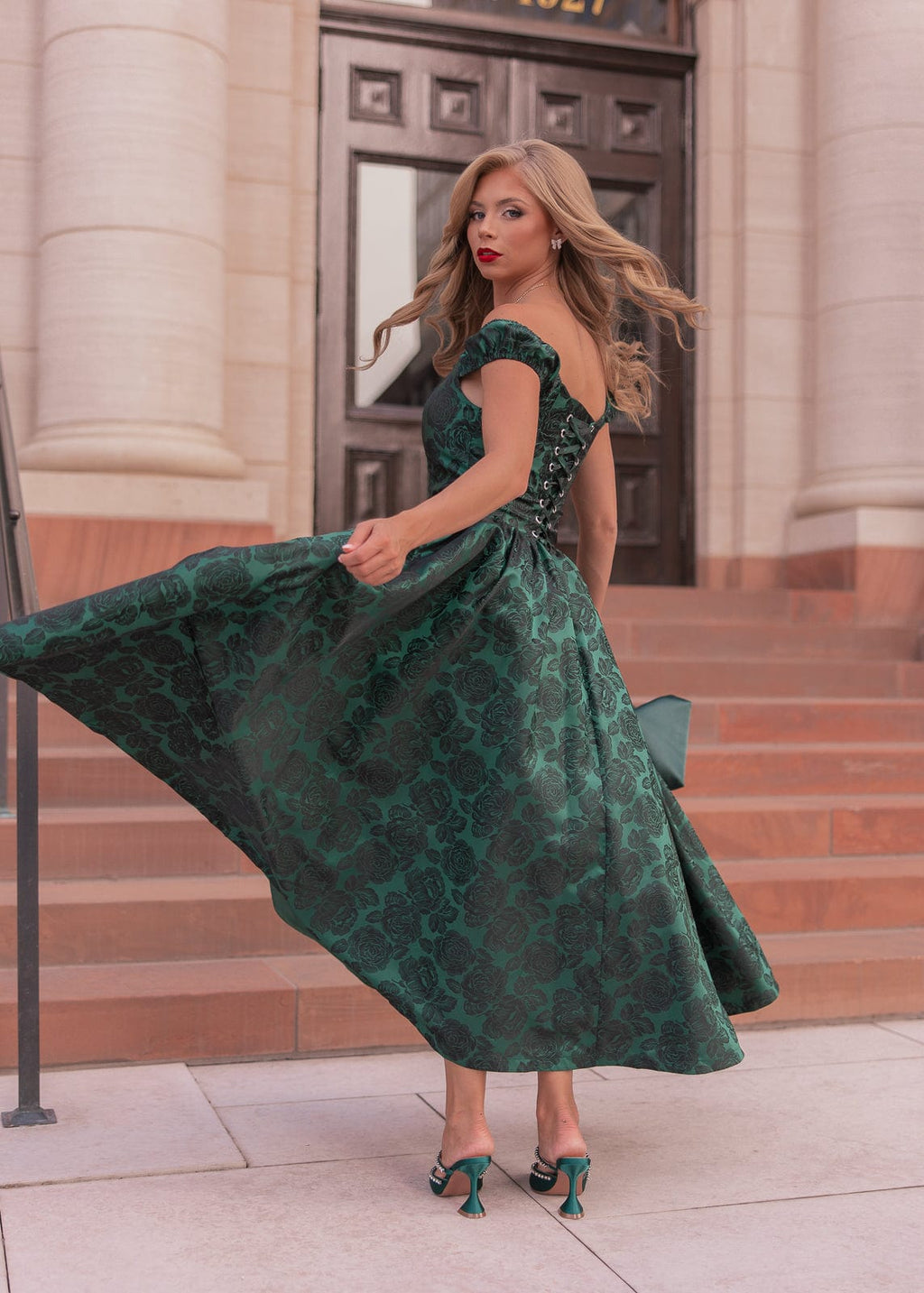 Campbell Floral Print Corset Midi Dress - Green