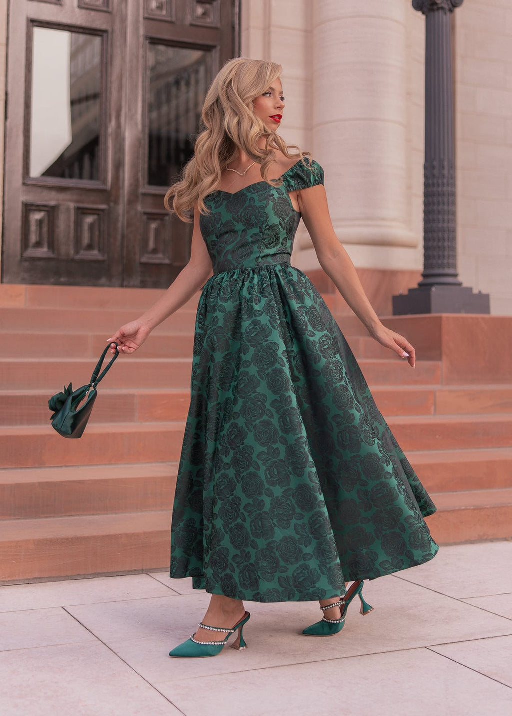 Campbell Floral Print Corset Midi Dress - Green