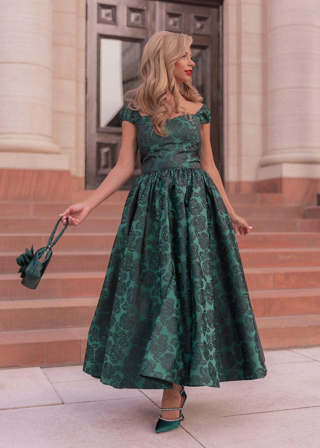 Campbell Floral Print Corset Midi Dress - Green