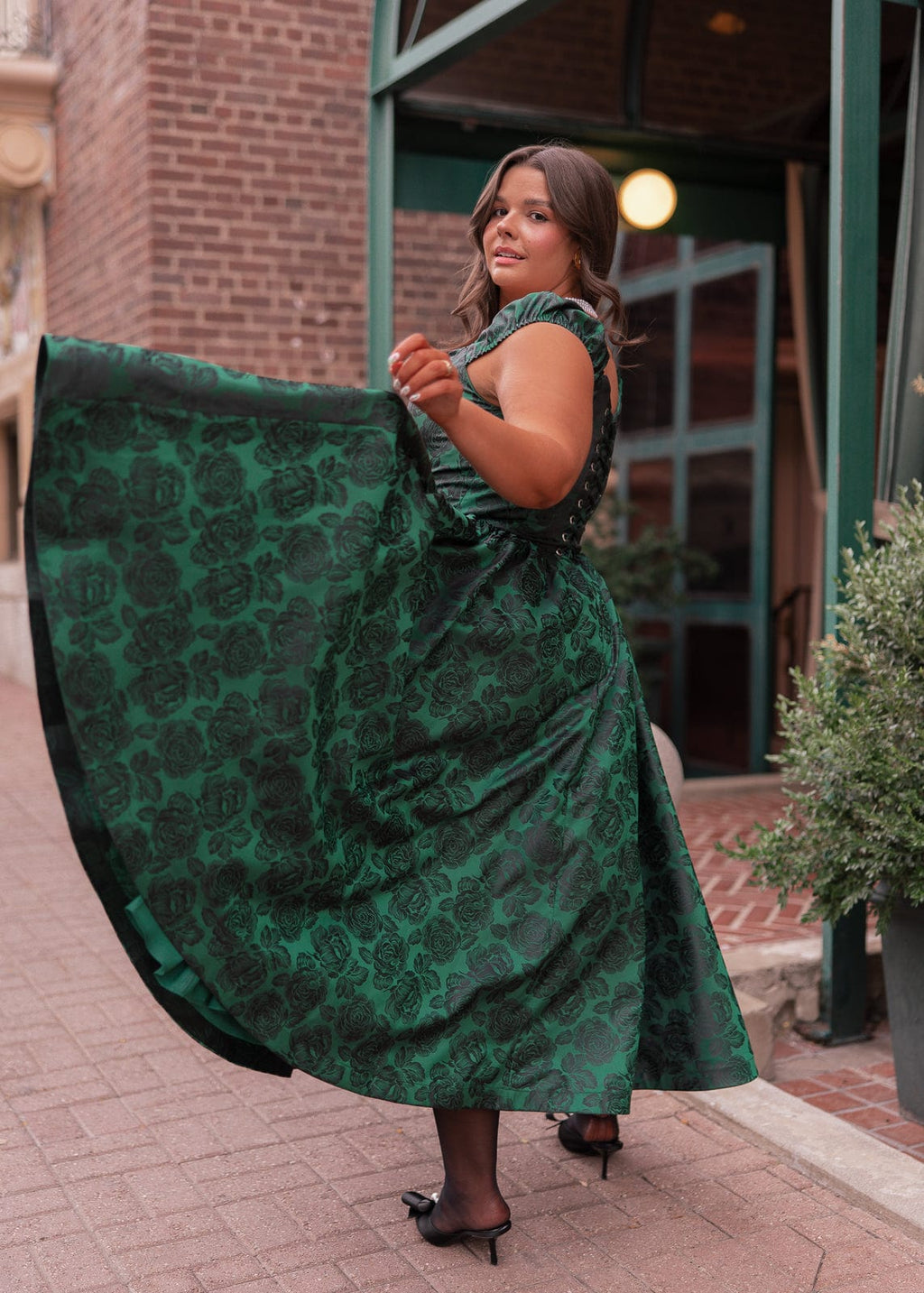 Campbell Floral Print Corset Midi Dress - Green