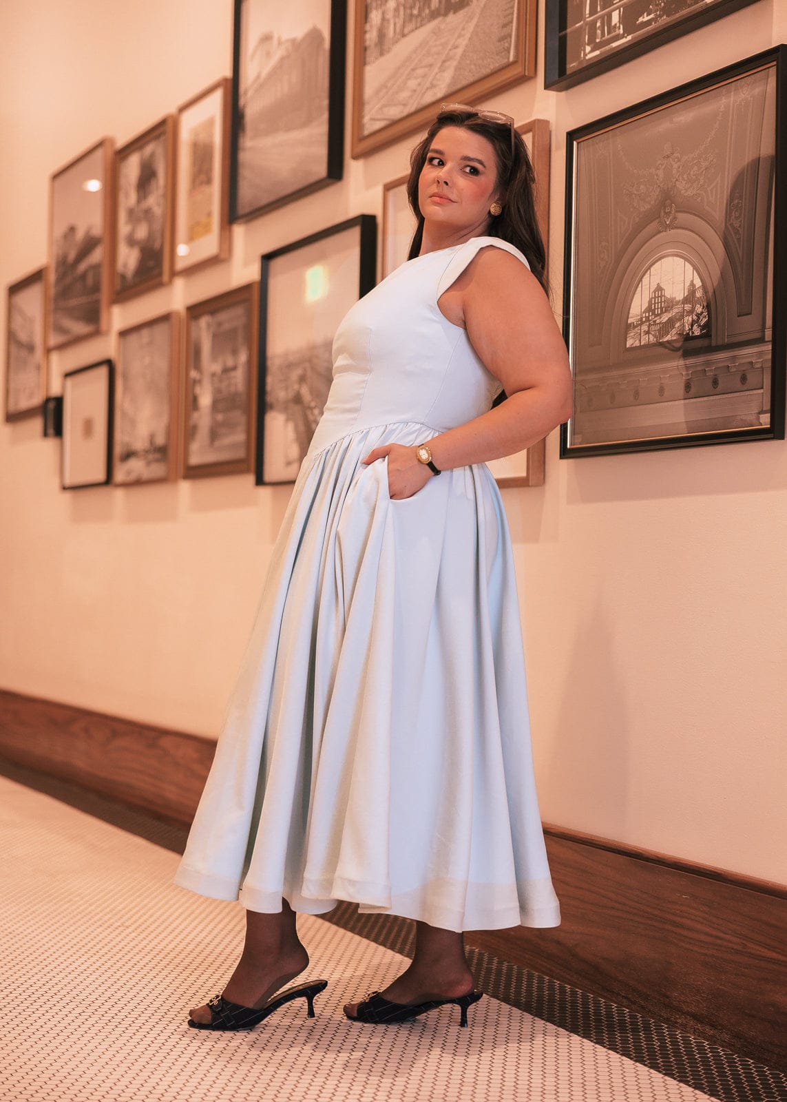 Diana Drop Waist Keyhole Back Dress - Light Blue