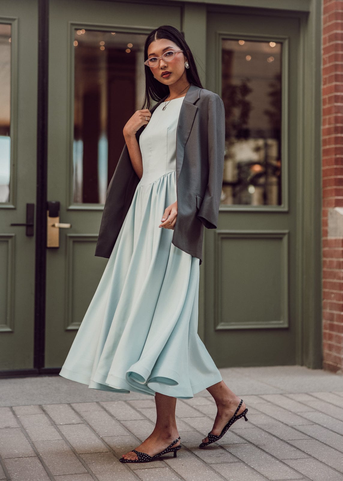 Diana Drop Waist Keyhole Back Dress - Light Blue