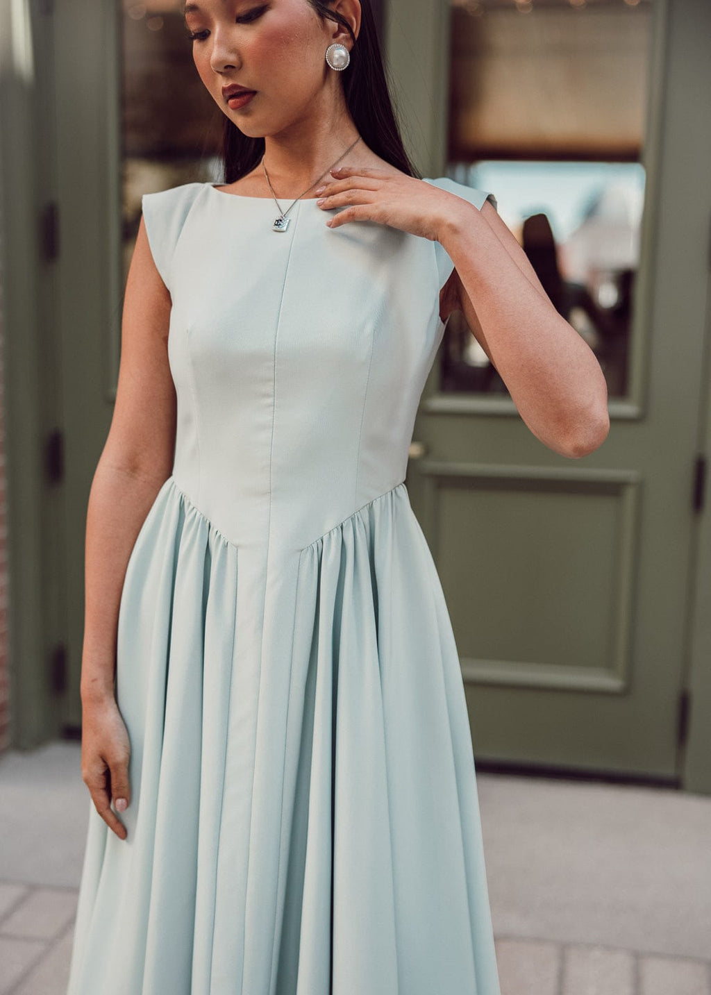 Diana Drop Waist Keyhole Back Dress - Light Blue