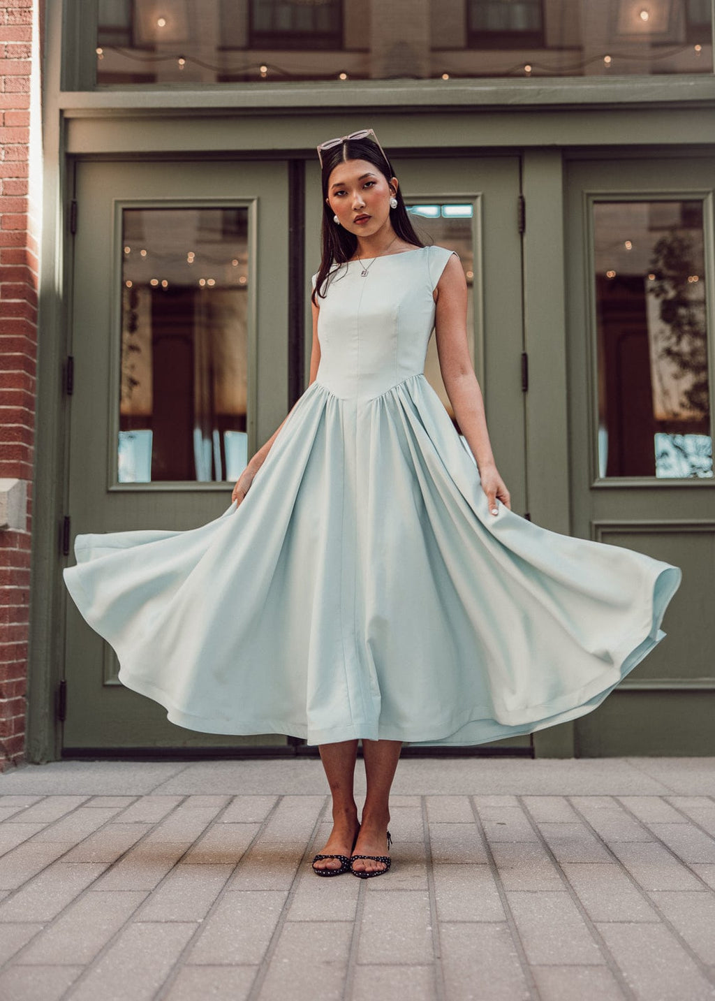 Diana Drop Waist Keyhole Back Dress - Light Blue