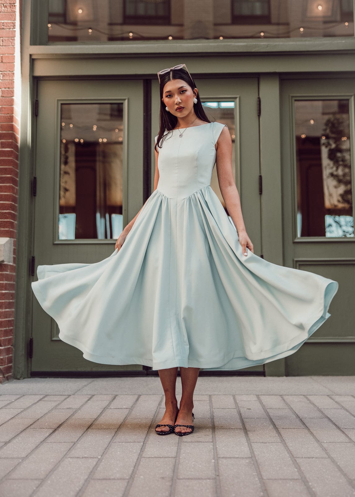 Diana Drop Waist Keyhole Back Dress - Light Blue