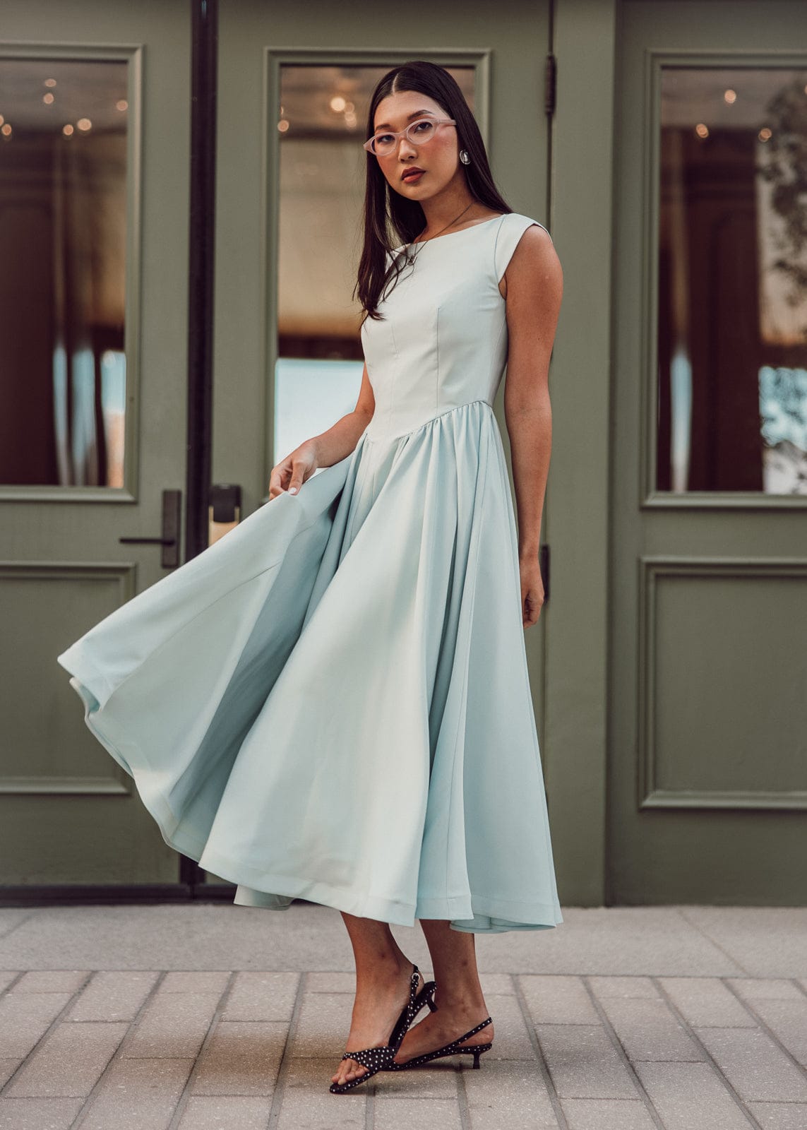 Diana Drop Waist Keyhole Back Dress - Light Blue