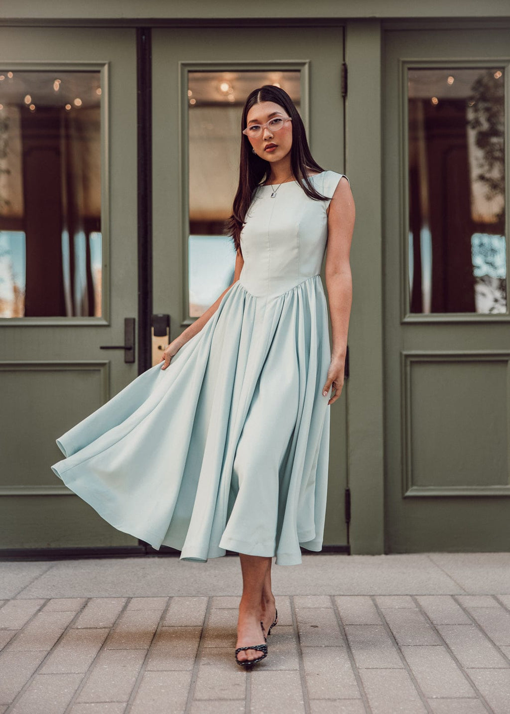 Diana Drop Waist Keyhole Back Dress - Light Blue