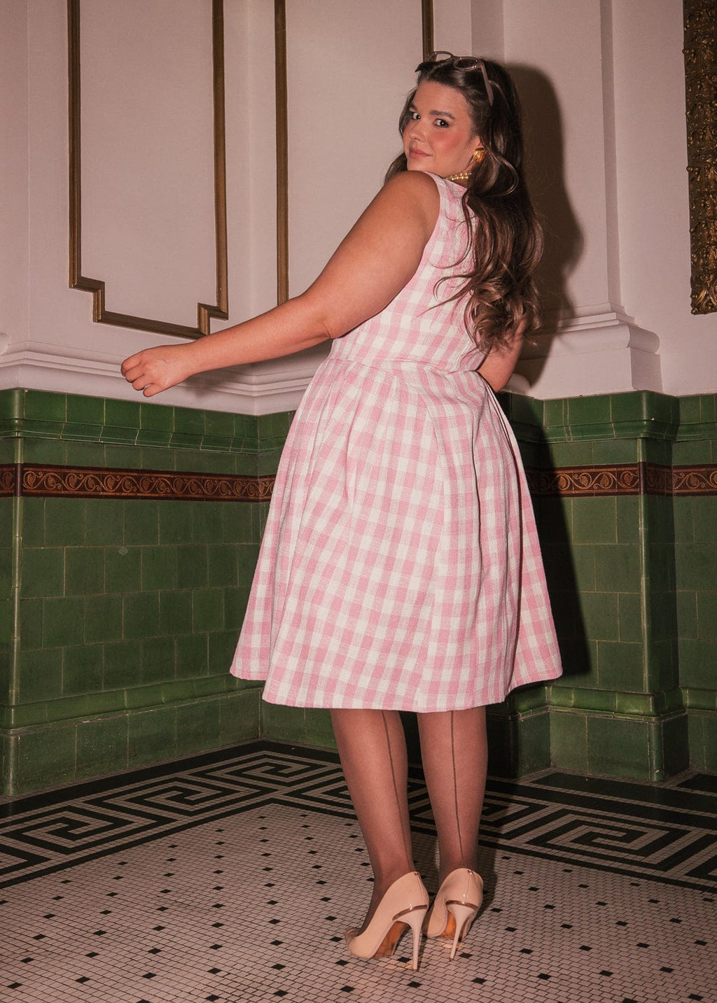 Elle Drop Waist Gingham Dress - Pink