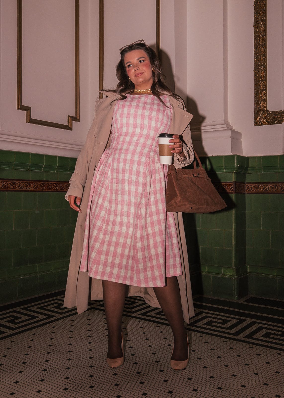 Elle Drop Waist Gingham Dress - Pink