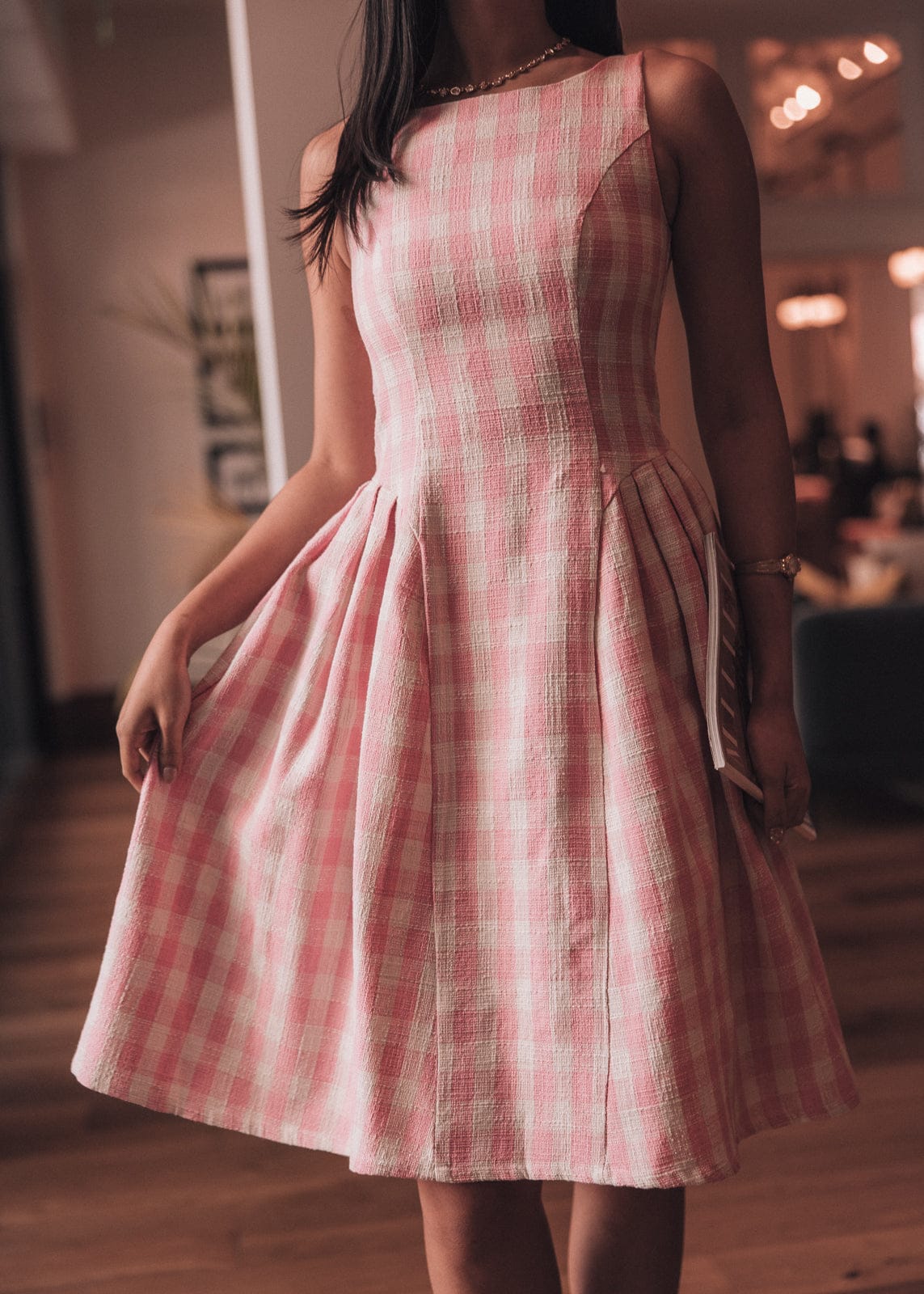 Elle Drop Waist Gingham Dress - Pink