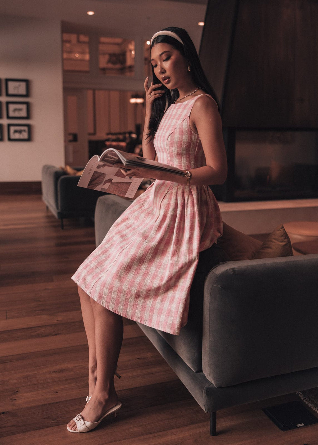 Elle Drop Waist Gingham Dress - Pink