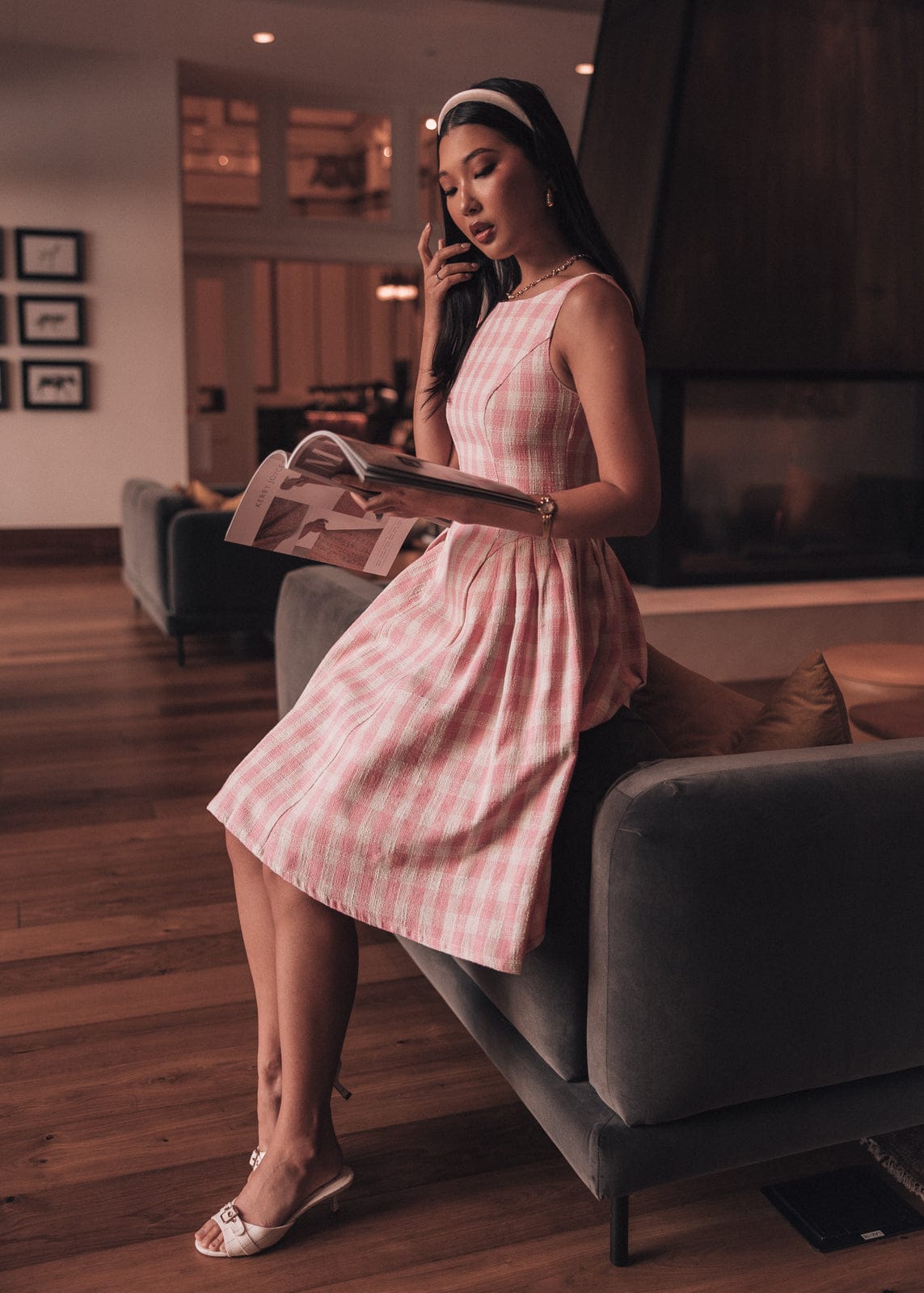 Elle Drop Waist Gingham Dress - Pink