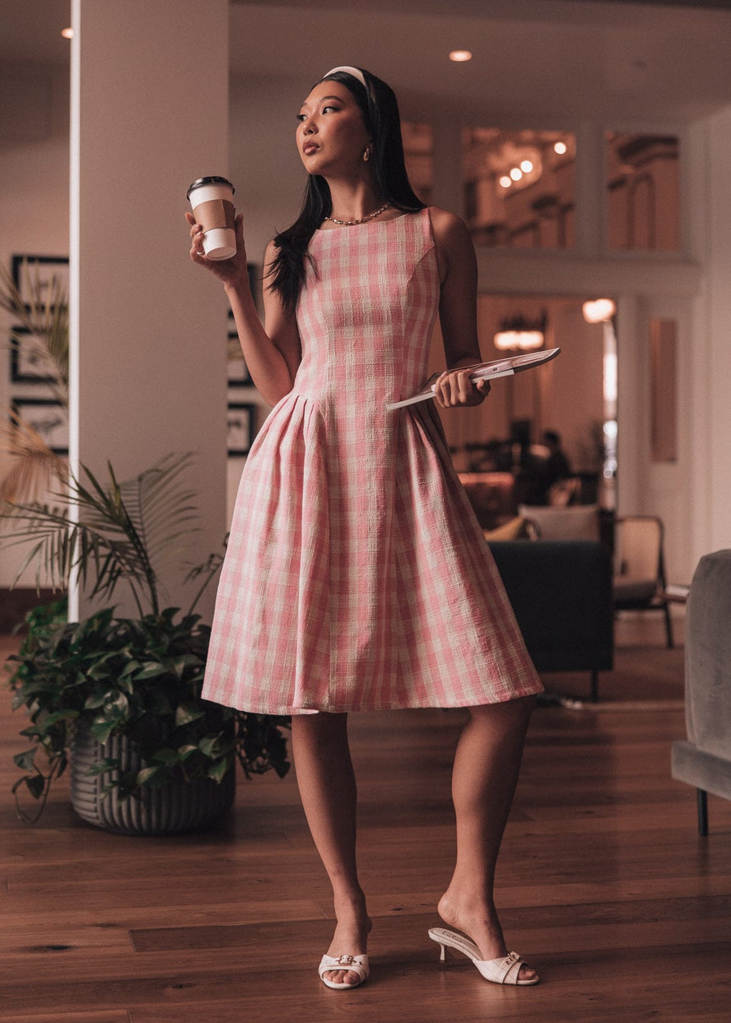 Elle Drop Waist Gingham Dress - Pink