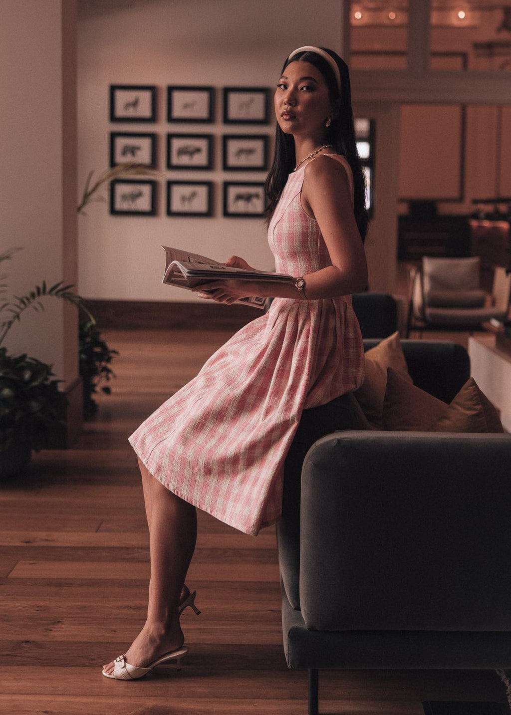 Elle Drop Waist Gingham Dress - Pink