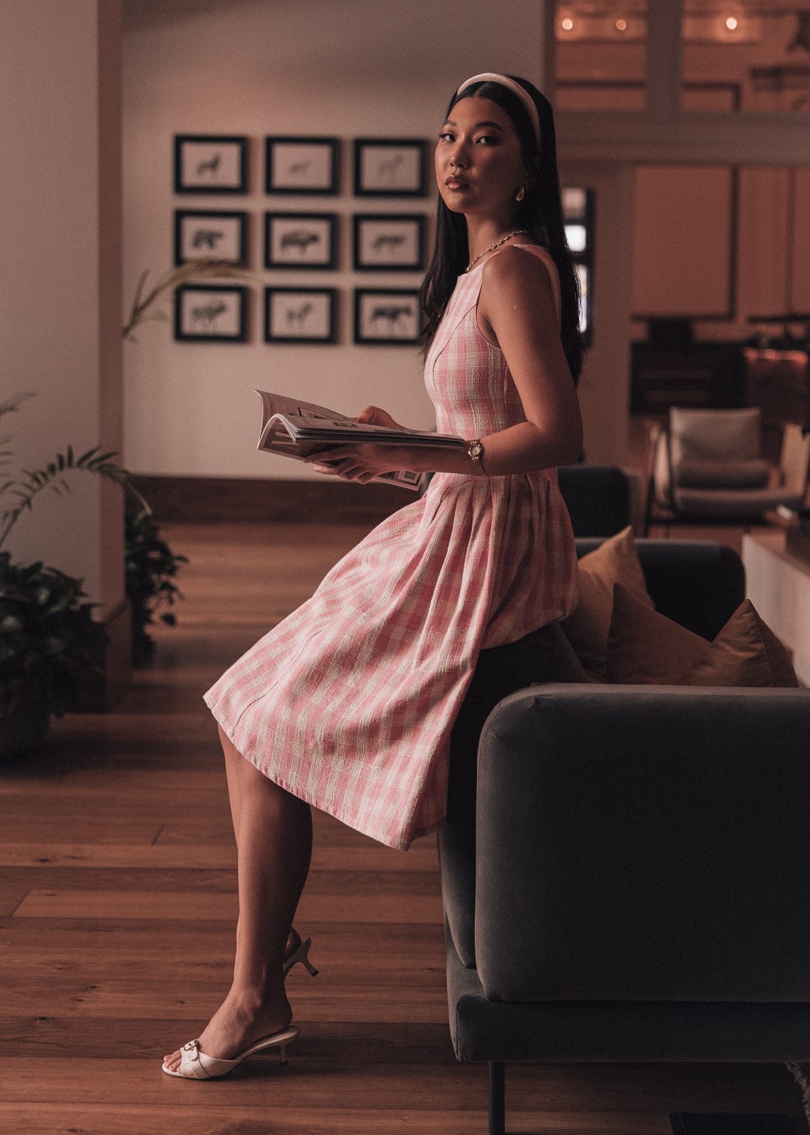 Elle Drop Waist Gingham Dress - Pink