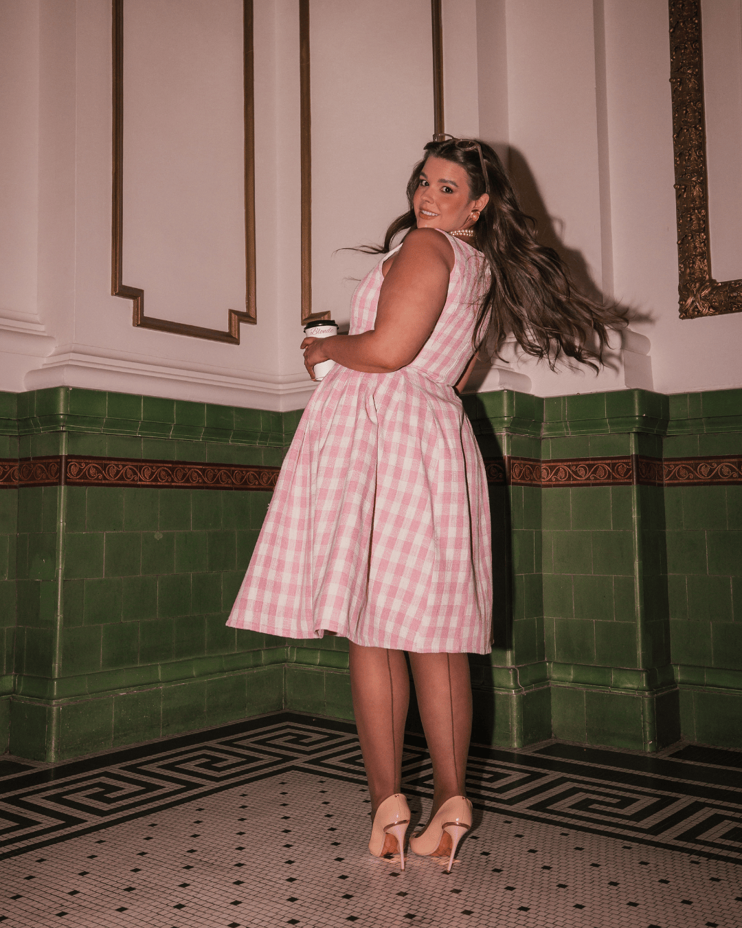 Elle Drop Waist Gingham Dress - Pink