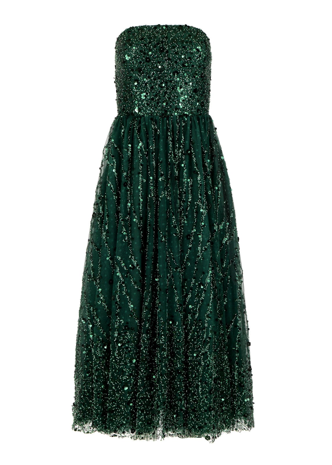 Elphie Strapless Sequin Corset Midi Dress - Green