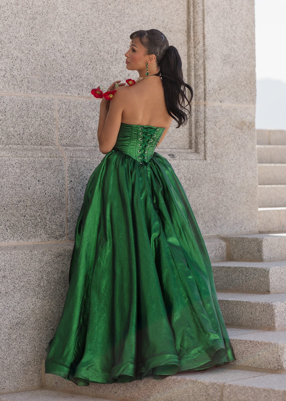 Emerald Strapless Corset Princess Waistline Formal Dress - Green