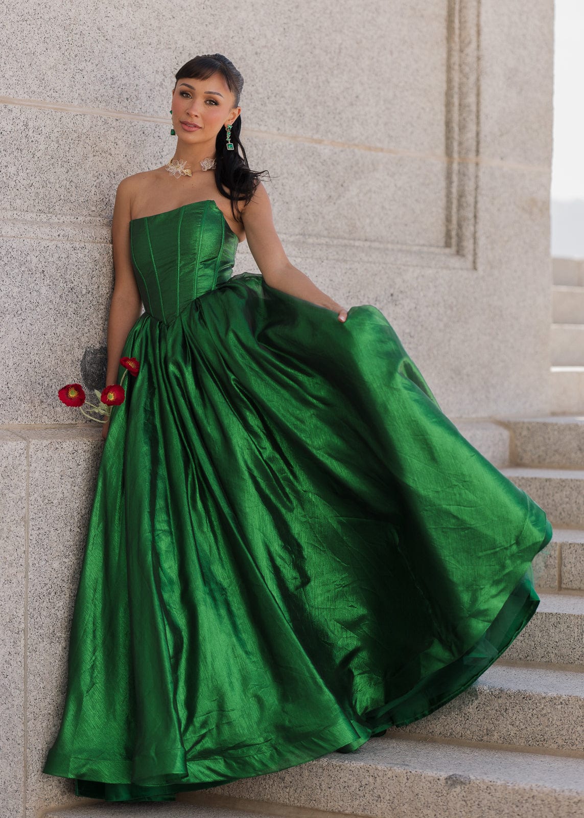 Emerald Strapless Corset Princess Waistline Formal Dress - Green