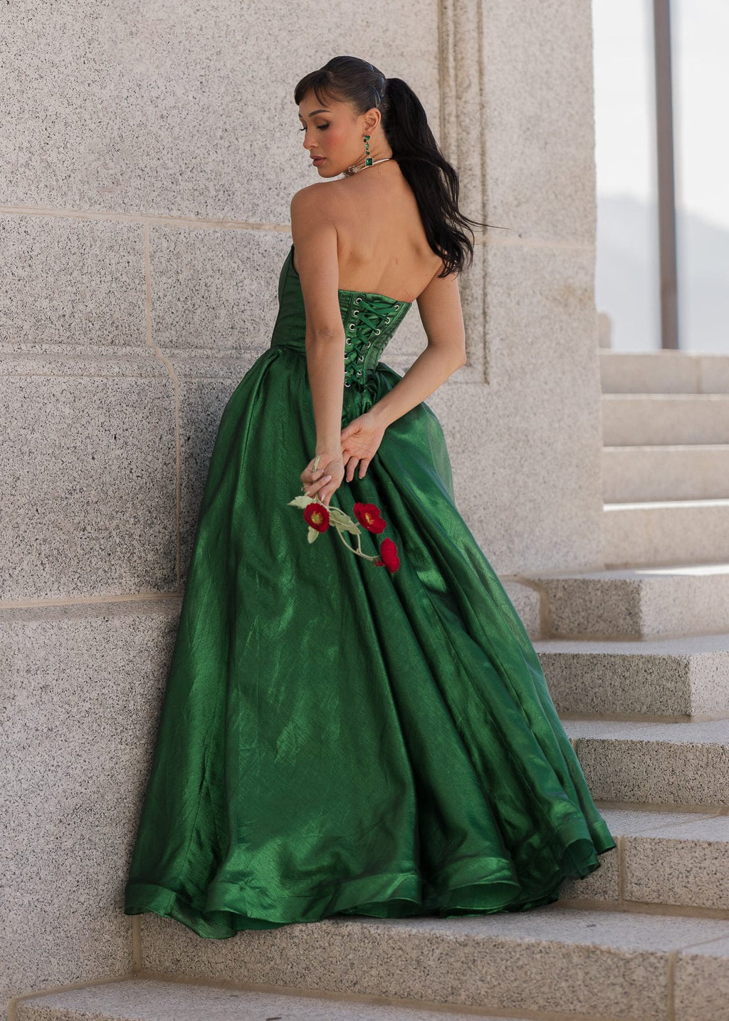 Emerald Strapless Corset Princess Waistline Formal Dress - Green