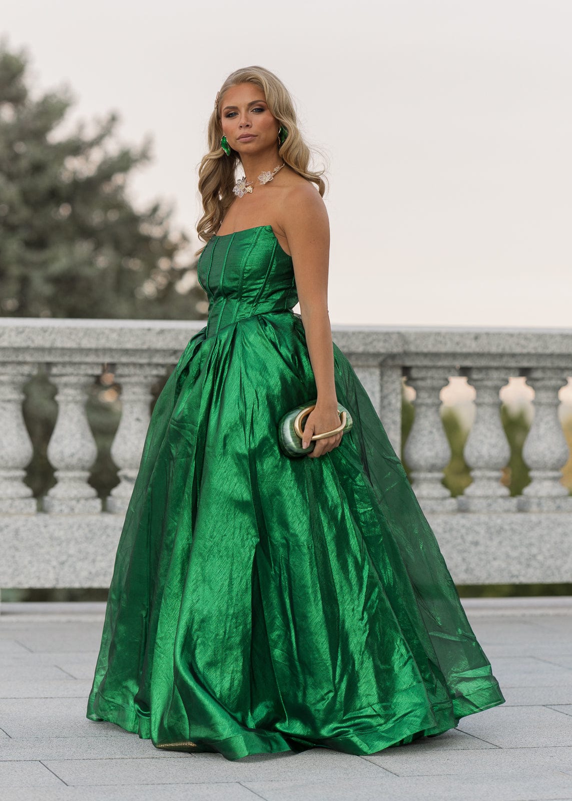 Emerald Strapless Corset Princess Waistline Formal Dress - Green