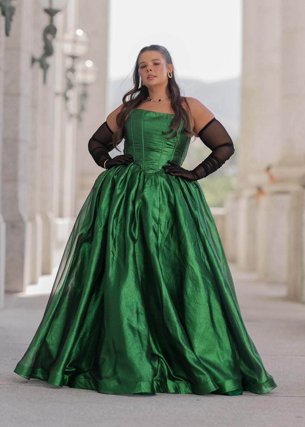 Emerald Strapless Corset Princess Waistline Formal Dress - Green