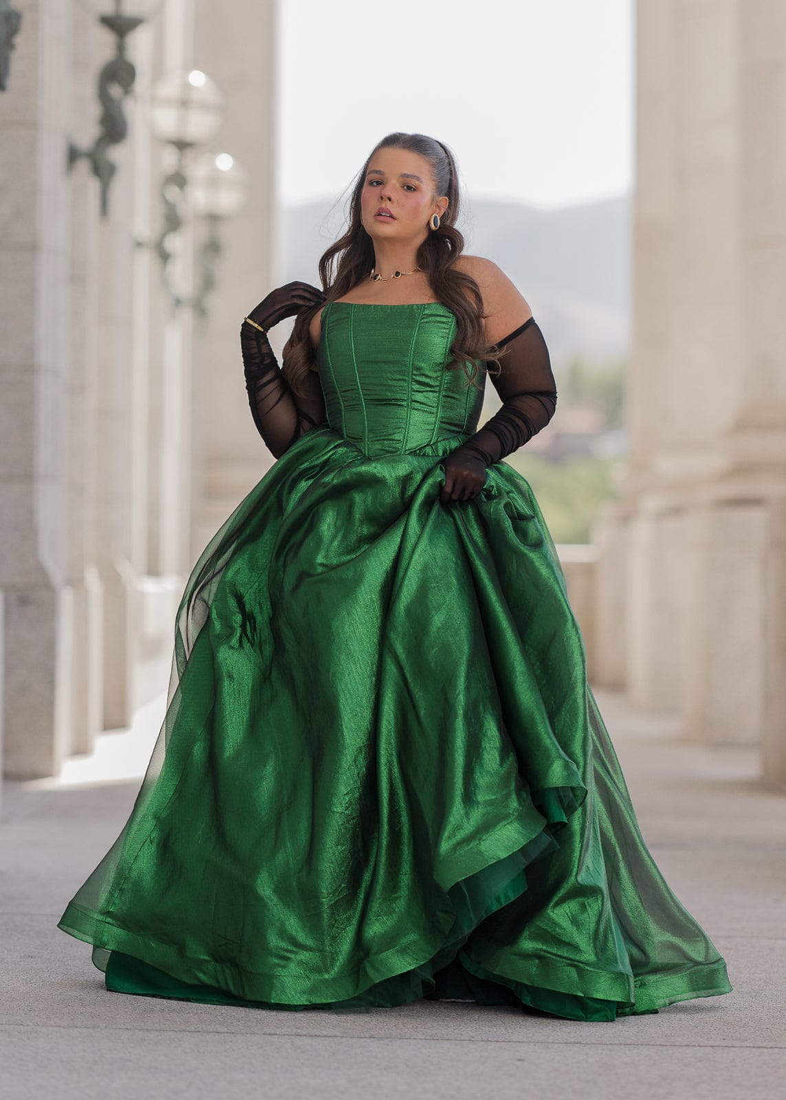 Emerald Strapless Corset Princess Waistline Formal Dress - Green