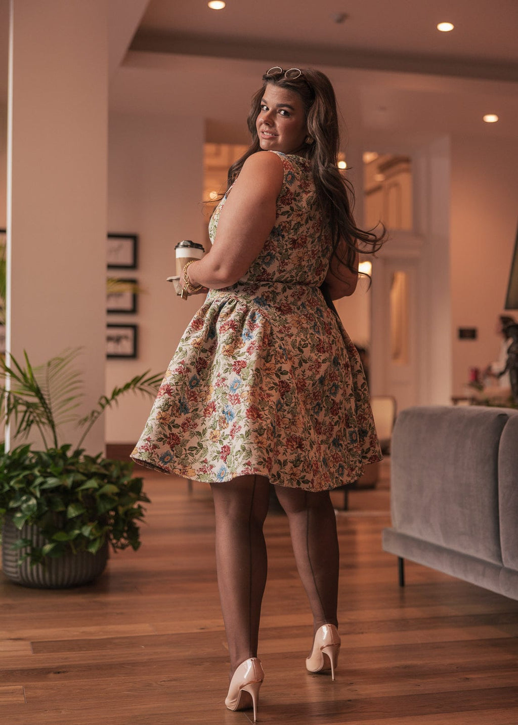 Hazel Drop Waist Floral Mini Dress - Cream