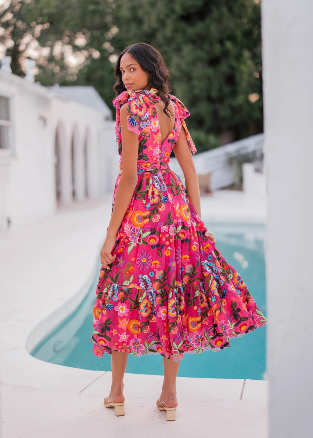 Hibiscus Sleeveless Empire Waist Midi Dress