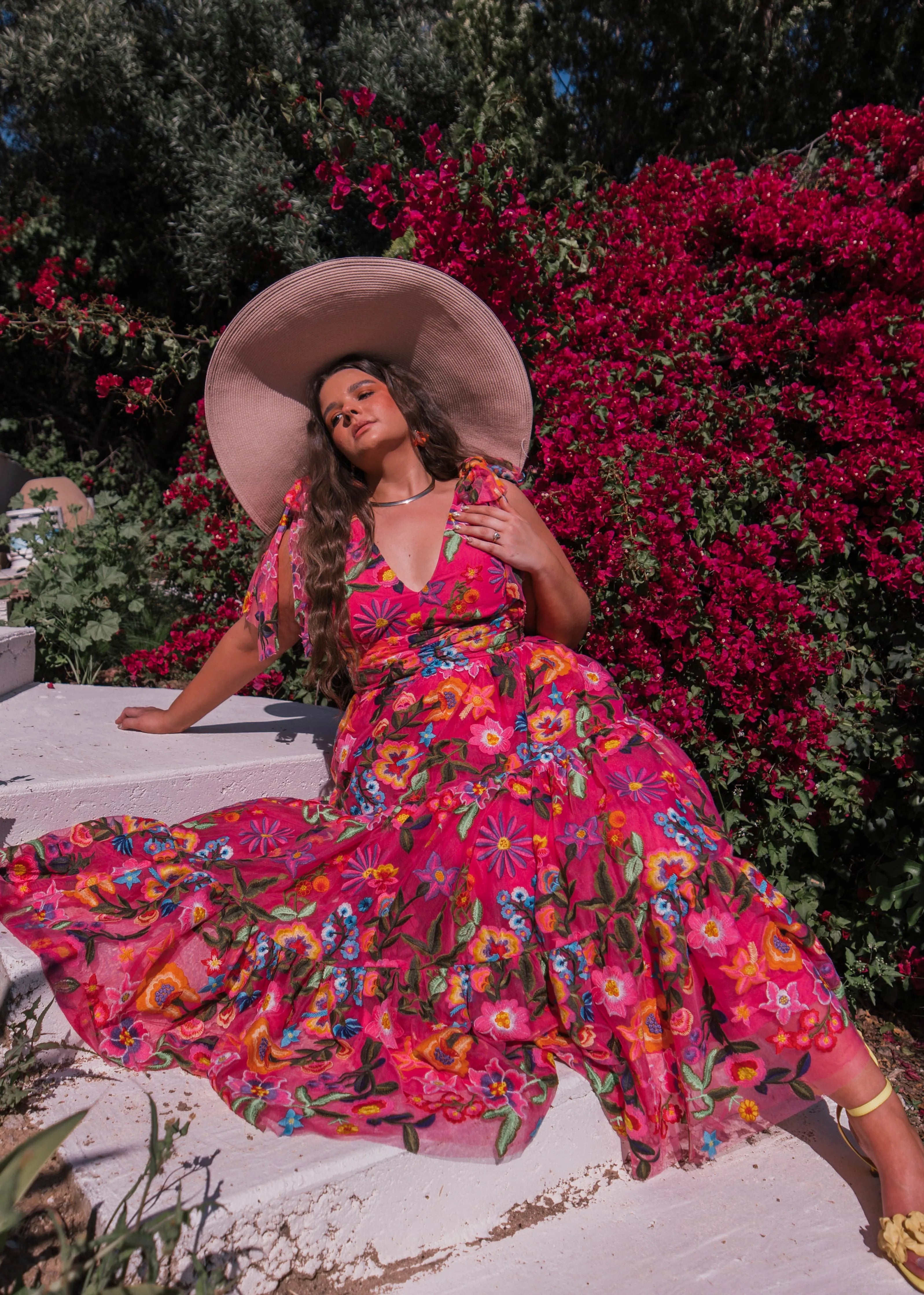 Hibiscus Sleeveless Empire Waist Midi Dress