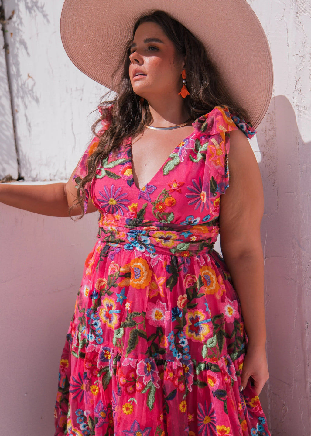 Hibiscus Sleeveless Empire Waist Midi Dress