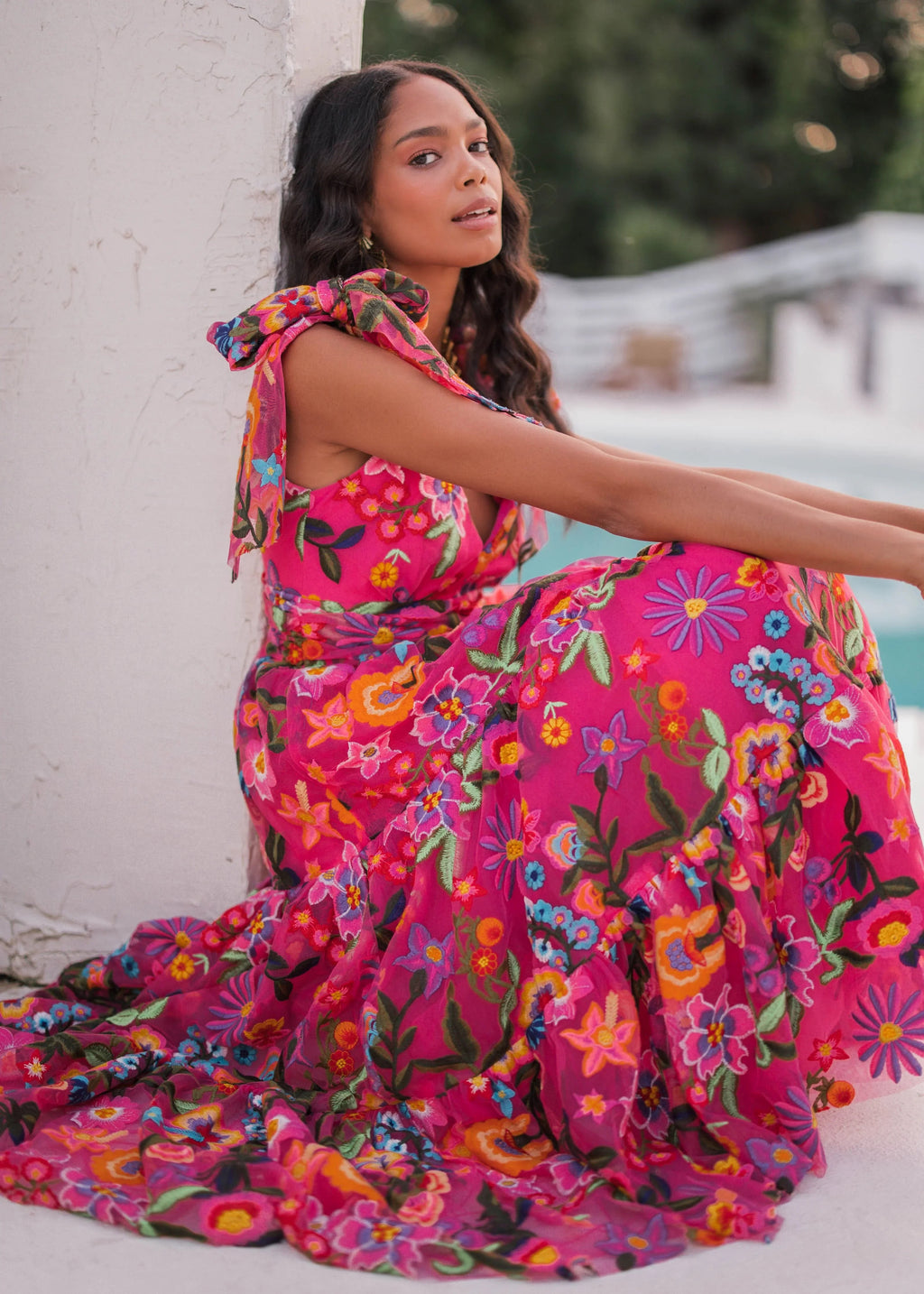 Hibiscus Sleeveless Empire Waist Midi Dress