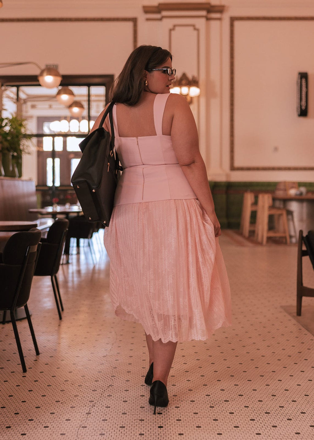 Jackie Peplum Belted Lace Dress - Pink