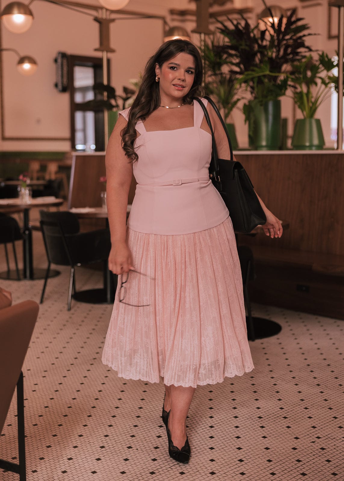 Jackie Peplum Belted Lace Dress - Pink