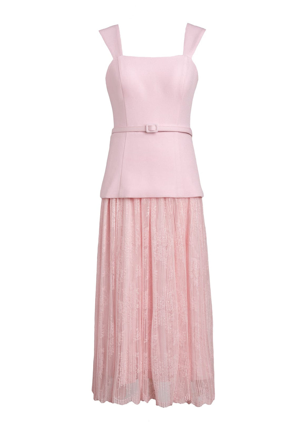 Jackie Peplum Belted Lace Dress - Pink