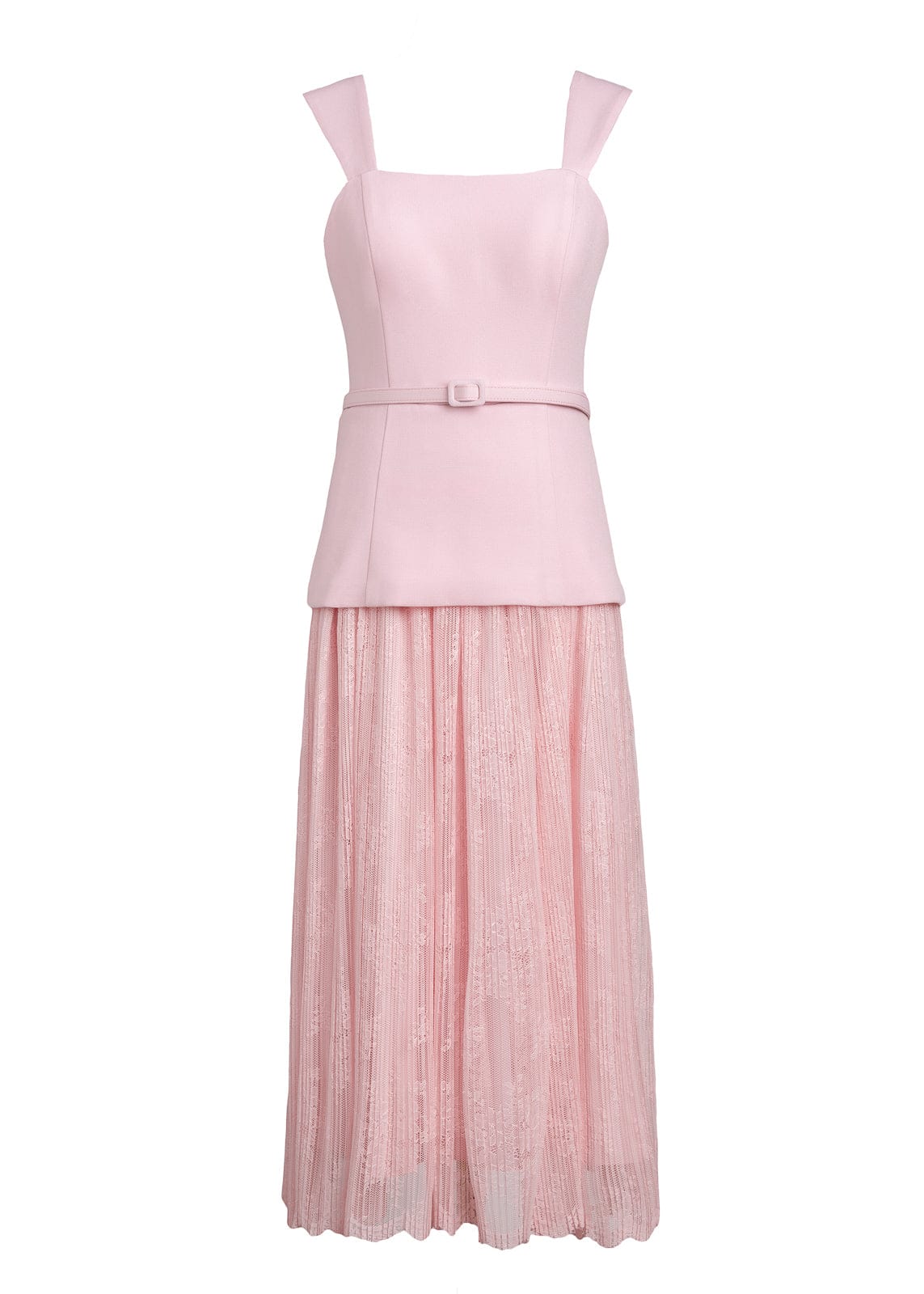 Jackie Peplum Belted Lace Dress - Pink