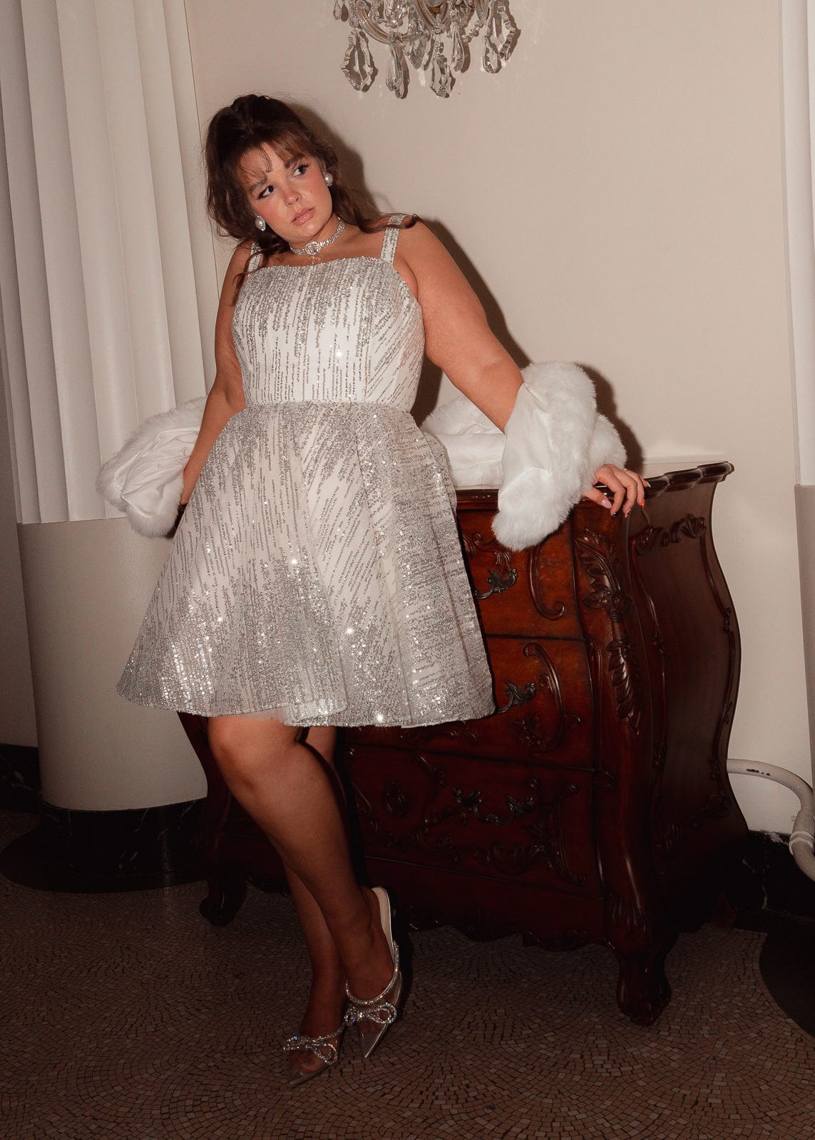 Jules Sequin A-line Mini Dress - Silver