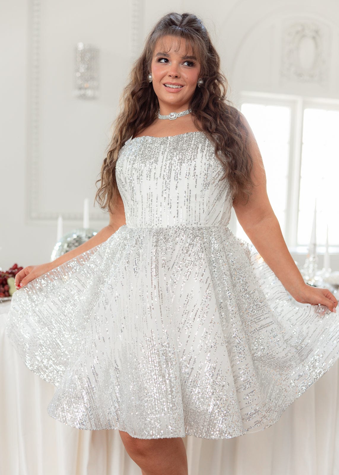 Jules Sequin A-line Mini Dress - Silver