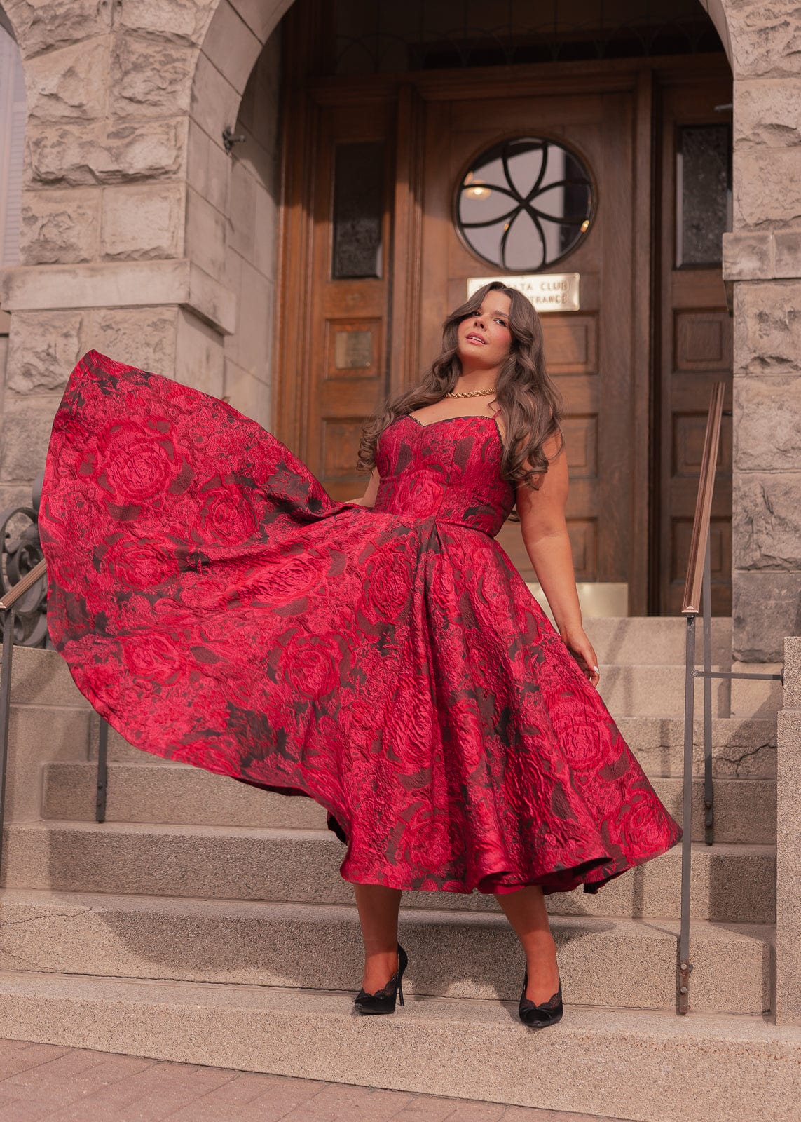 Kelly A-line Jacquard Midi Dress - Red