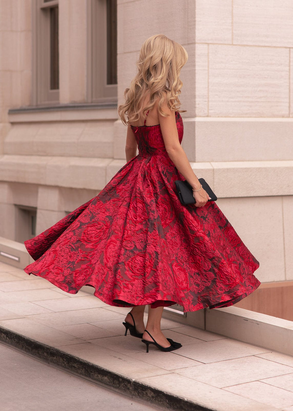 Kelly A-line Jacquard Midi Dress - Red