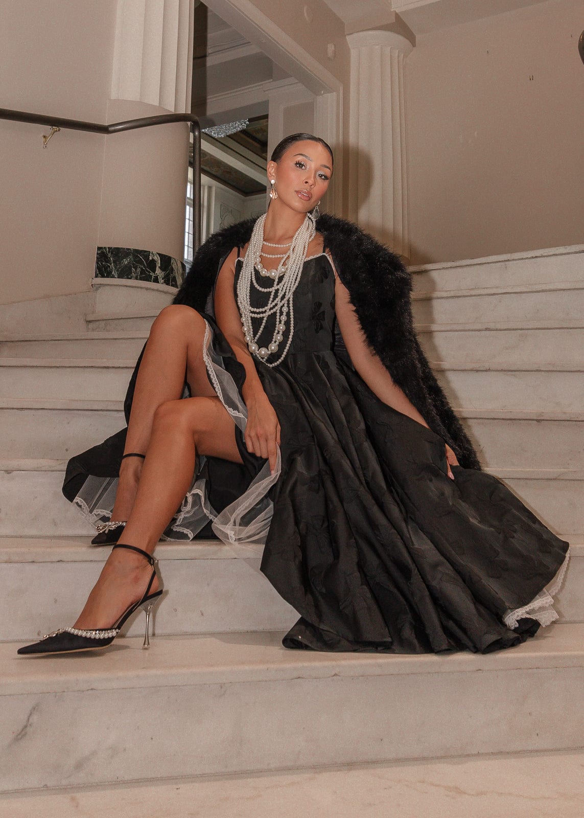 Kelly A-line Jacquard Midi Dress - Black