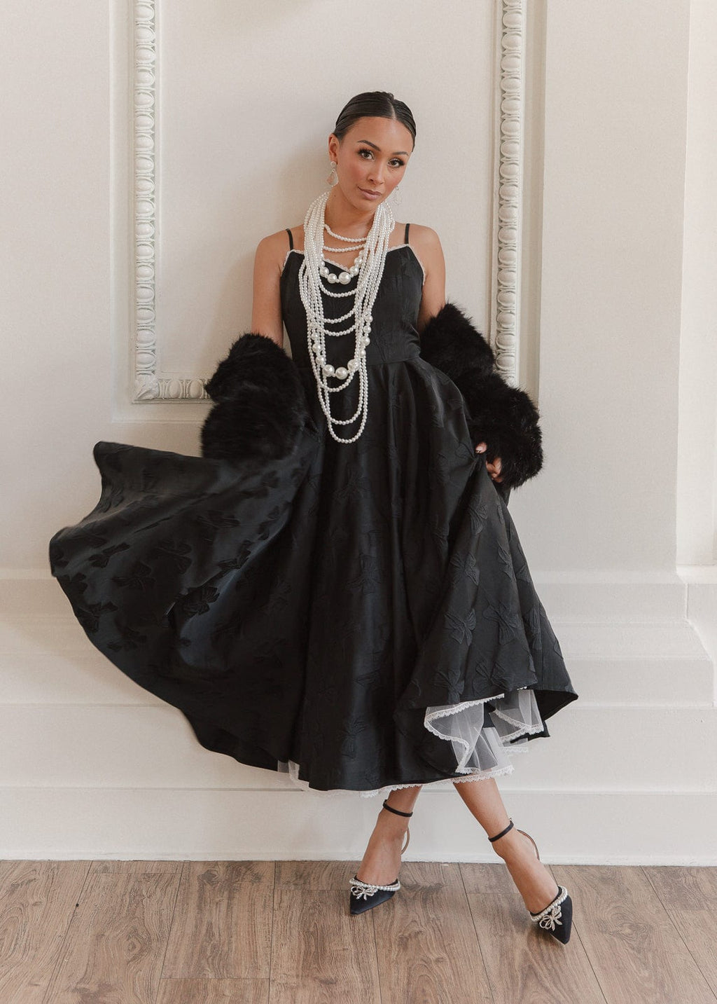 Kelly A-line Jacquard Midi Dress - Black