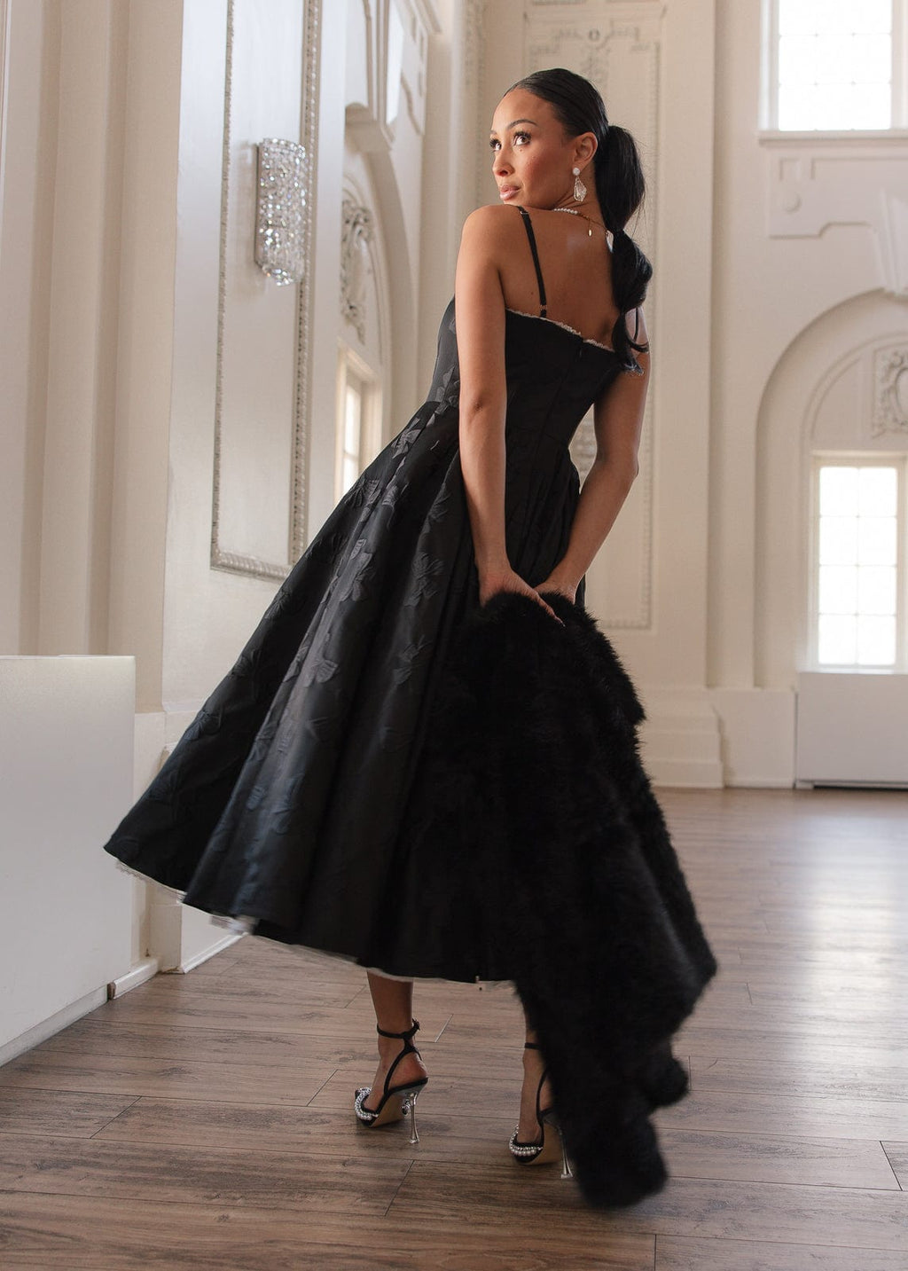 Kelly A-line Jacquard Midi Dress - Black