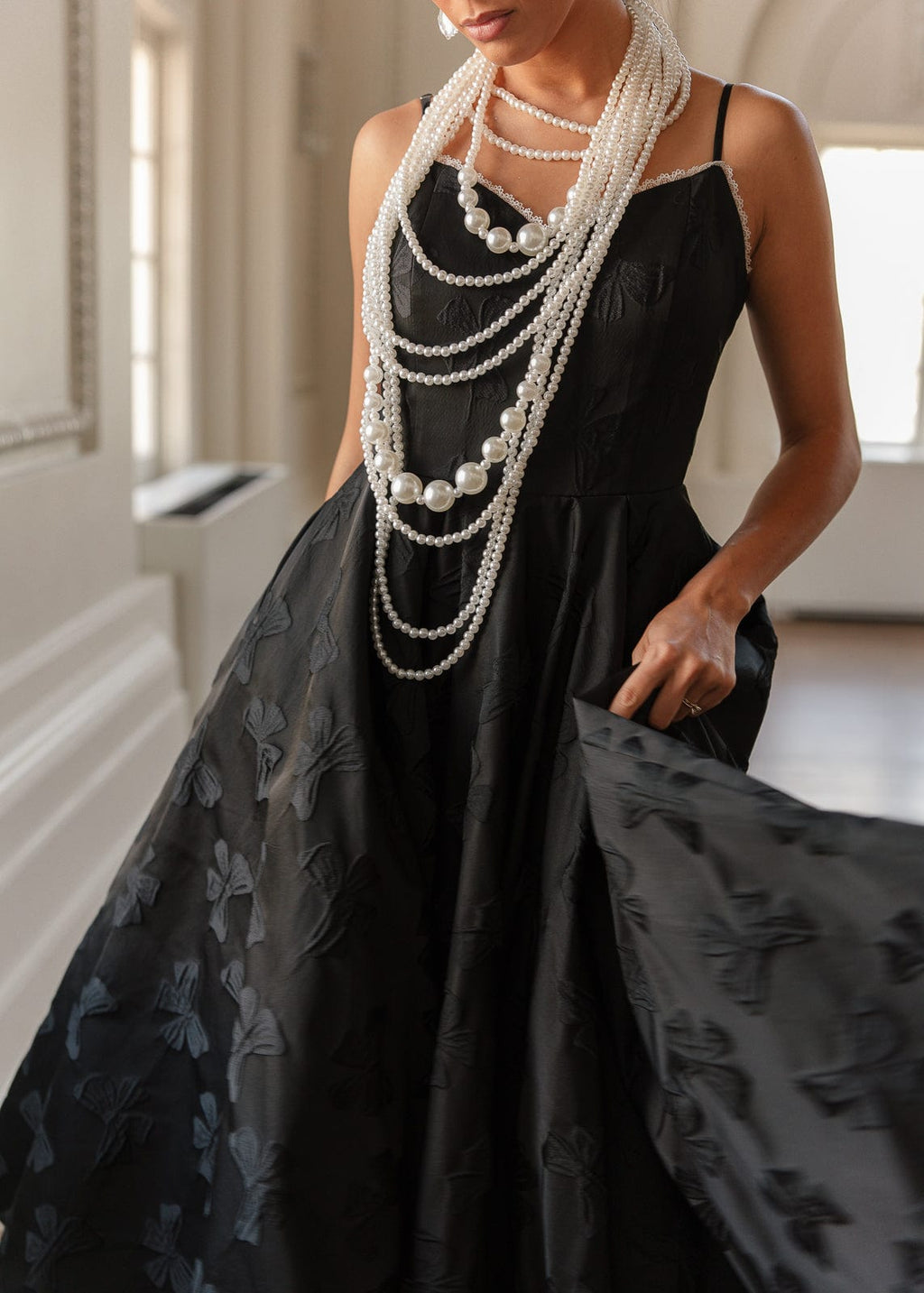 Kelly A-line Jacquard Midi Dress - Black