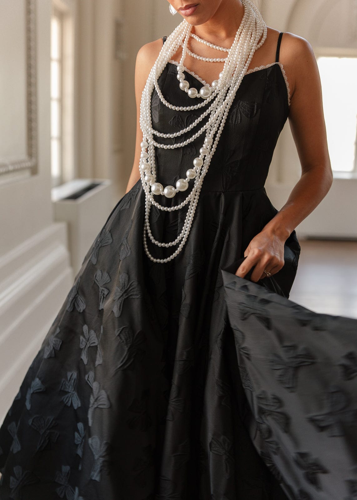 Kelly A-line Jacquard Midi Dress - Black