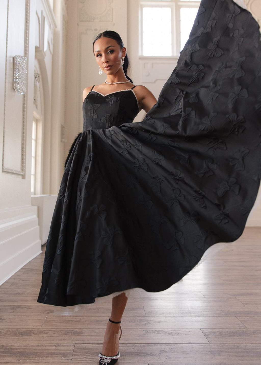 Kelly A-line Jacquard Midi Dress - Black