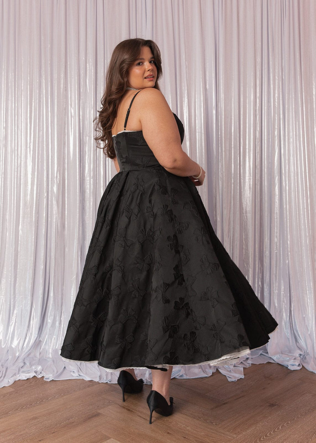 Kelly A-line Jacquard Midi Dress - Black