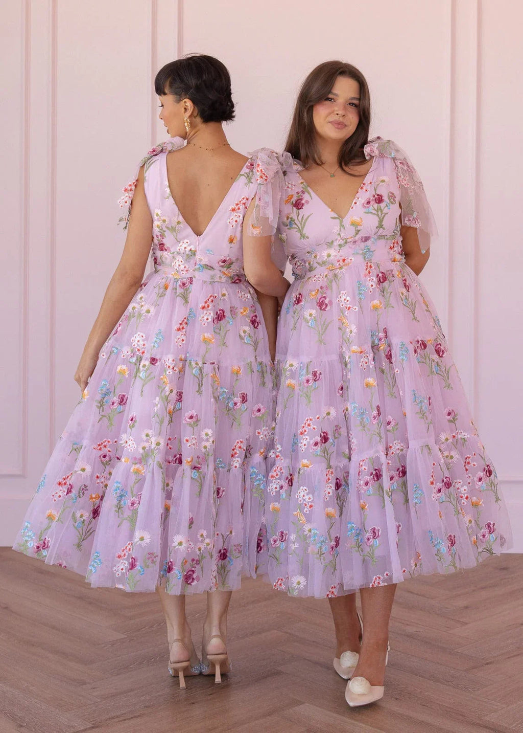 Margaret Floral Embroidered Midi Dress Pink