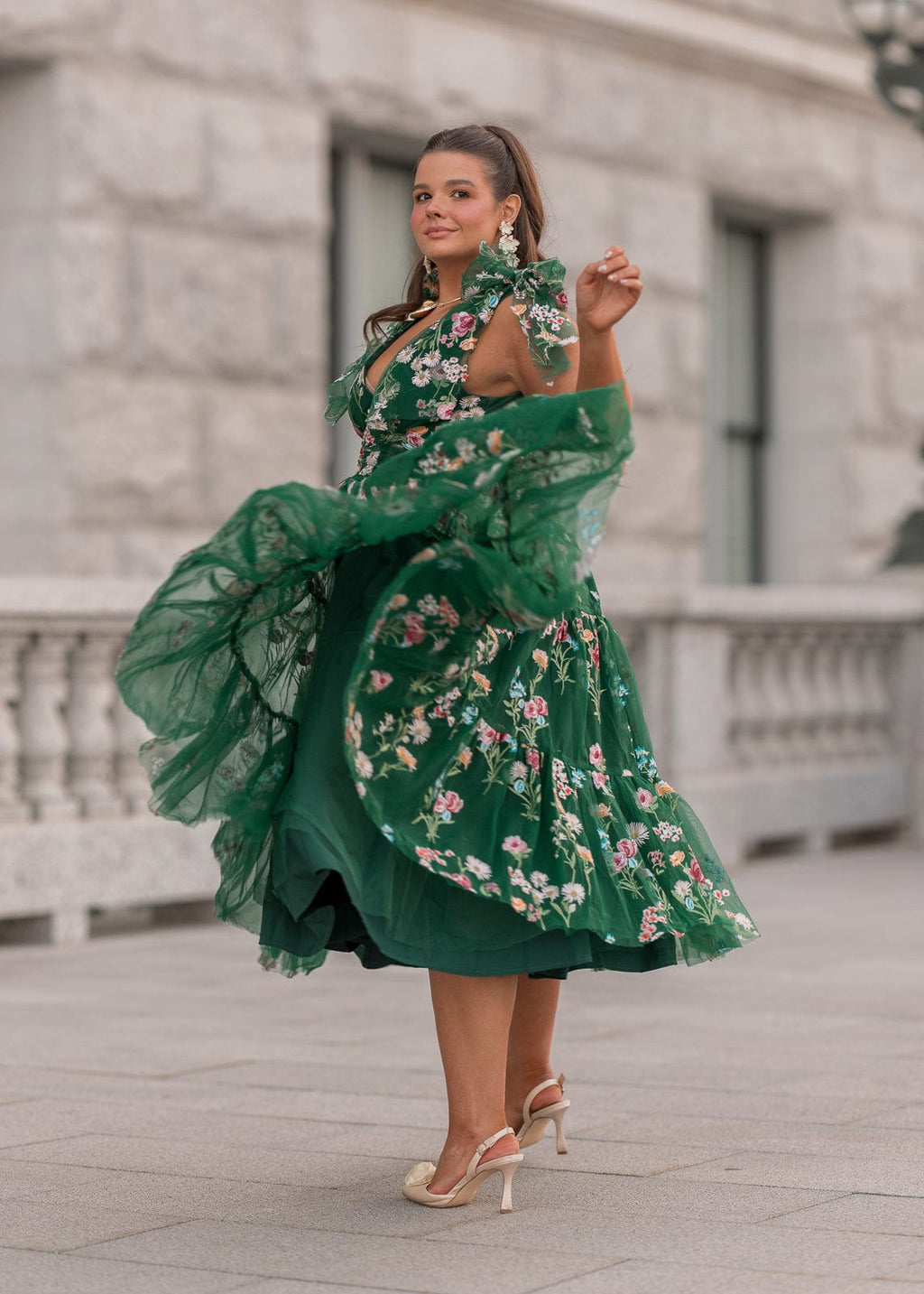 Margaret Floral Midi Dress Emerald